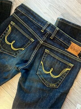 WOW Low Rise Dark Wash Blue Skinny Jeans with Back Pocket Details